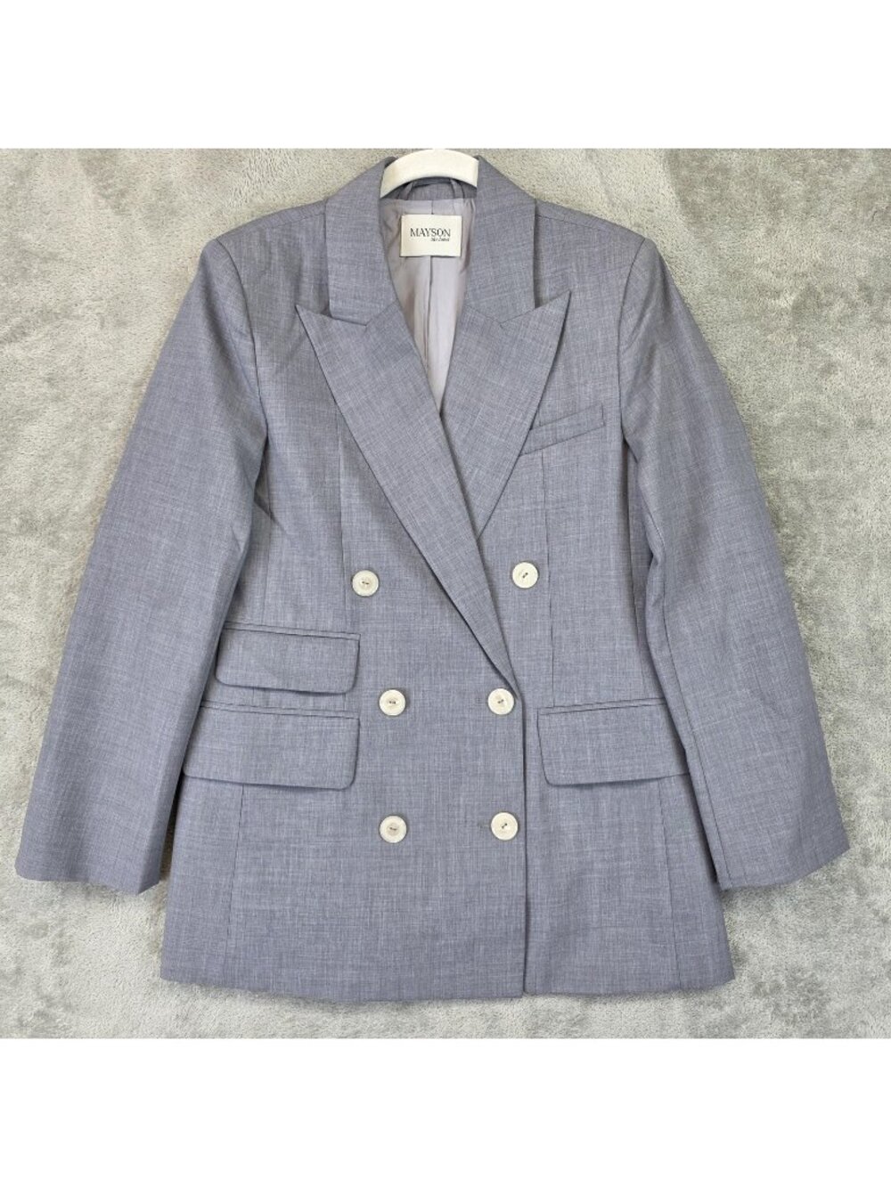 MAYSON The Label Blazer Womens 4 Gray Double Breasted Peak Lapel Lined Jacket